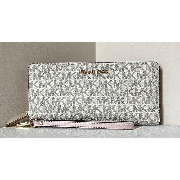 New Michael Kors Jet Set Large Travel Continental Wallet Vanilla Powder Blush - Picture 1 of 4